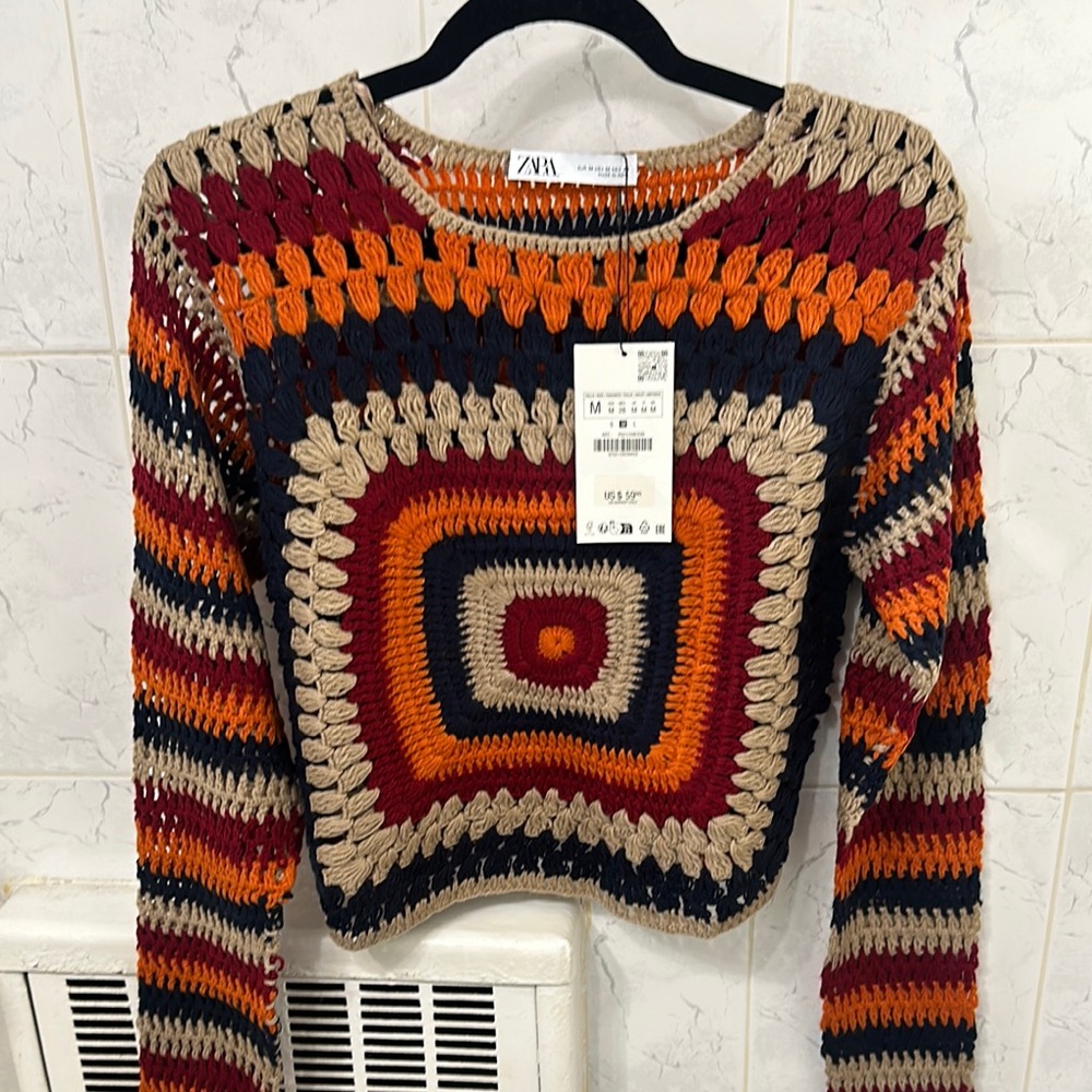 Zara Multicolor Crochet Sweater for Women